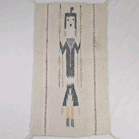 Vintage Native American Navajo Handwoven Wool Yei Tapestry Corn Maiden 27"x15" - Picture 1 of 15